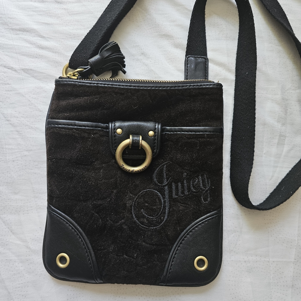 Juicy Couture Y2K 2000s Black Crossbody Bag Velvet & Gold Harware Rare